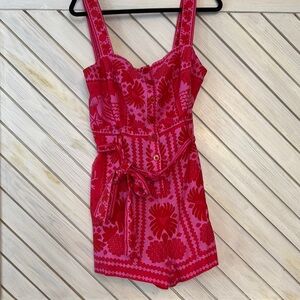 Pink and Red Floral Romper with Adjustable Straps